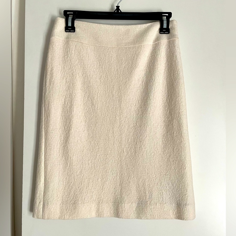Banana Republic Boucle Wool Blend Classic Straight Skirt ivory winter white